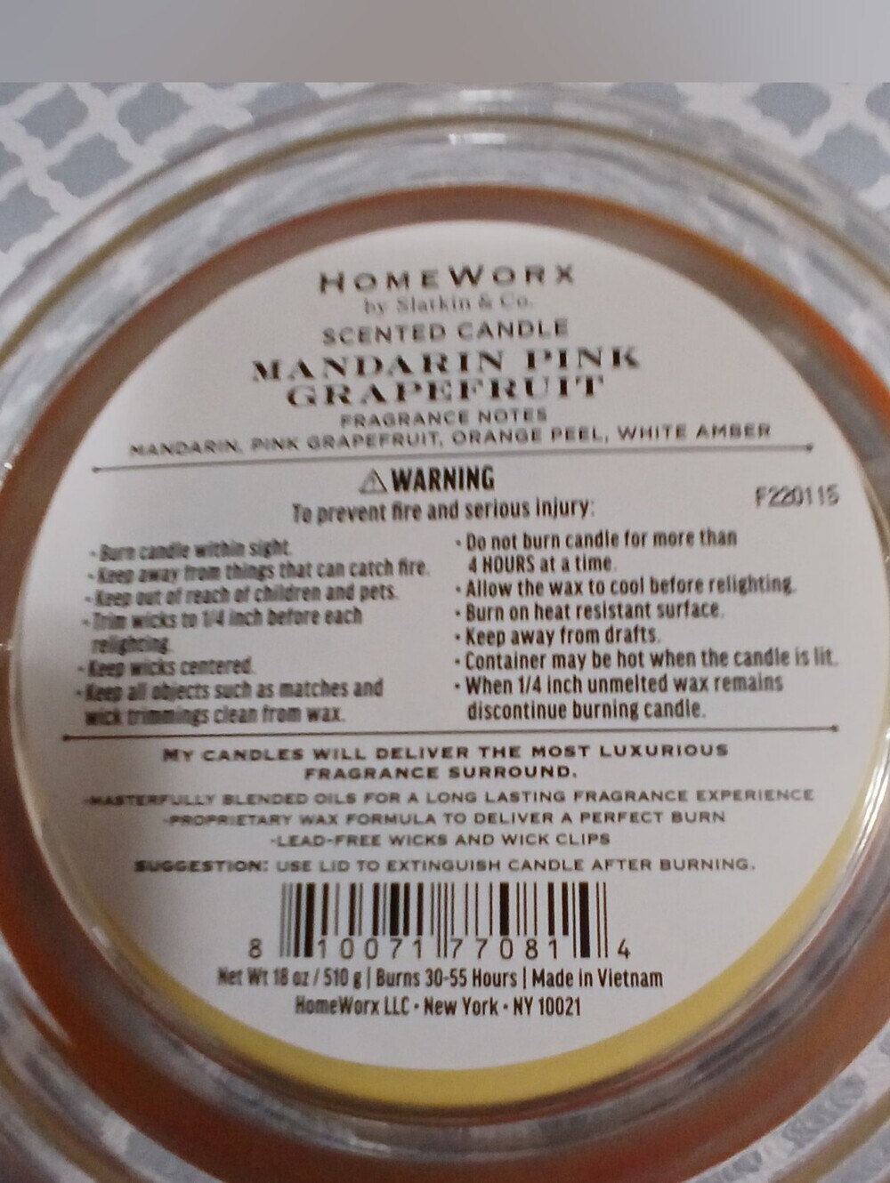 Slatkin & Co. Mandarin Pink Grapefruit Scented 4 Wick Candle NWT - Picture 4 of 4